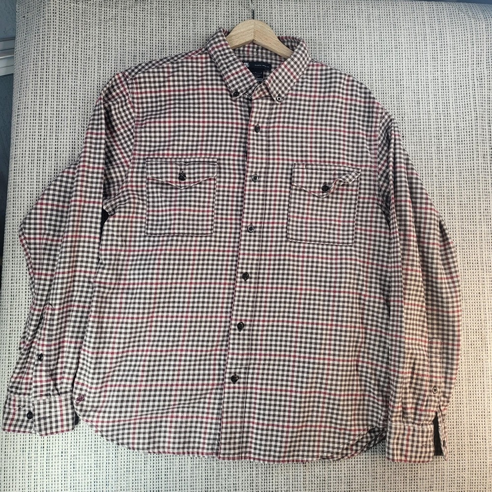 Nike‎ SB Shirt Mens Large Brown Red Plaid Flannel Button Down Long Sleeve Skate